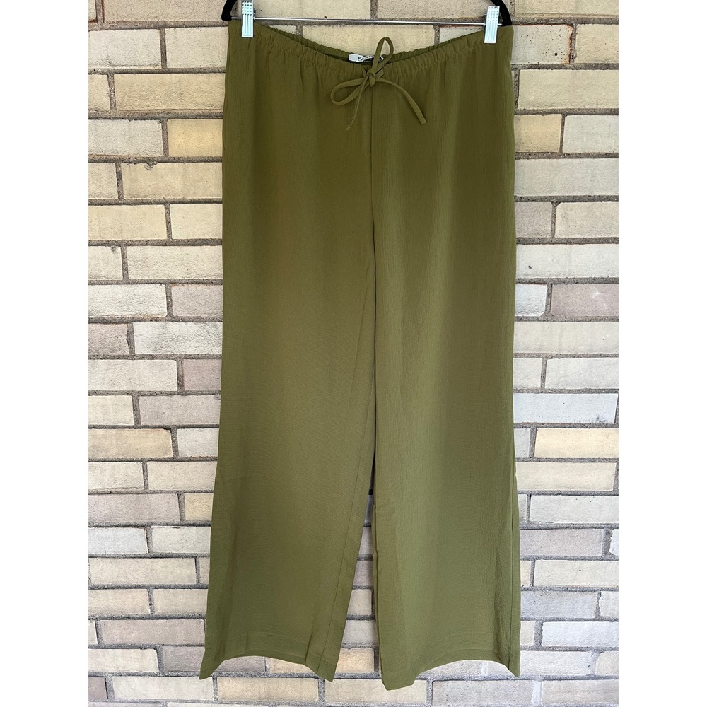 Farhi by Nicole Farhi Olive Green Wide Leg Pants Drawstring Waist Large